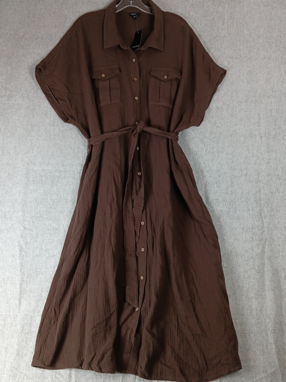 Torrid Button-Front Brown Shirtdress with Waist Tie Size 1X